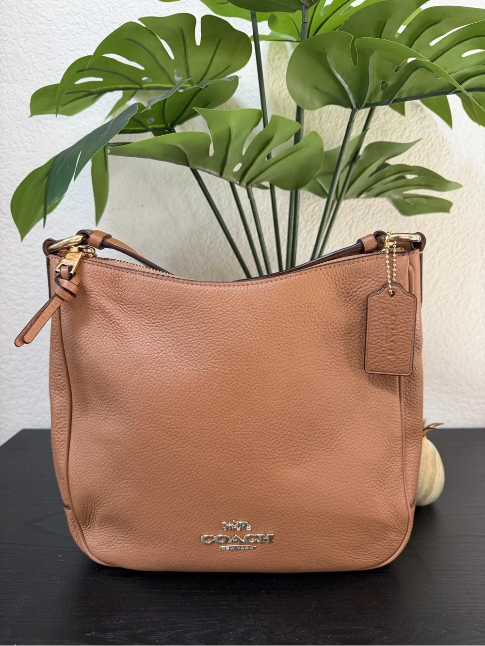 Coach Pebbled Leather Hobo Bag in Cognac Brown